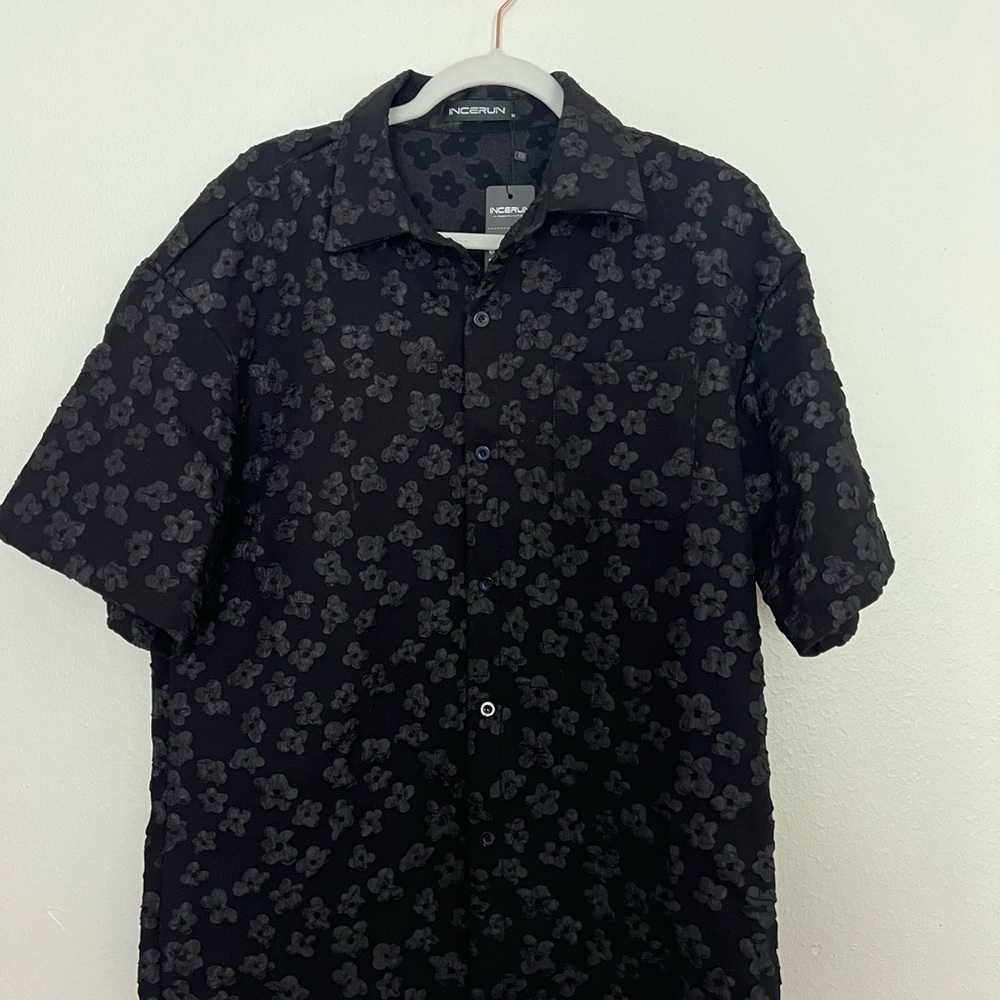 NWT INCERUN men’s black short sleeve button shirt